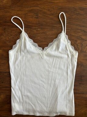 Express Ivory Lace-Trim Ribbed Camisole